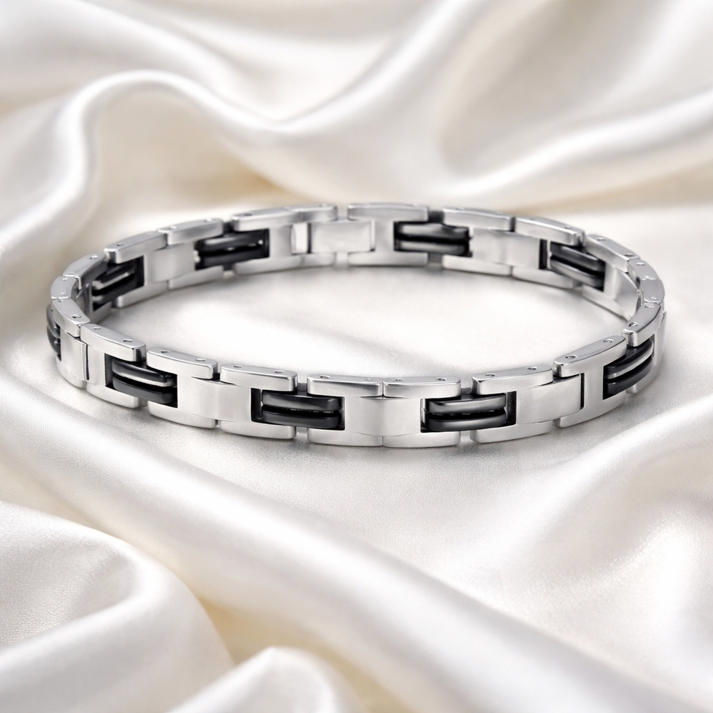 Men's New Stainless Steel Black Link Bracelet, 8.5 "